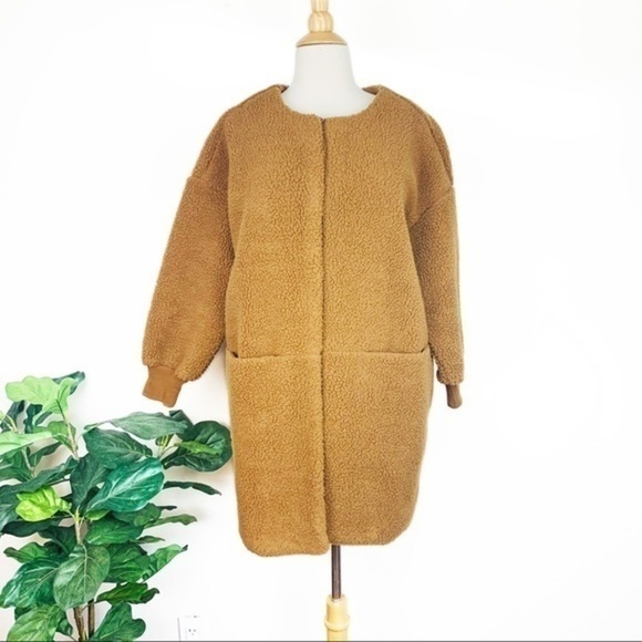 💋Madewell Sherpa caramel tan light brown cocoon jacket coat - Picture 7 of 13